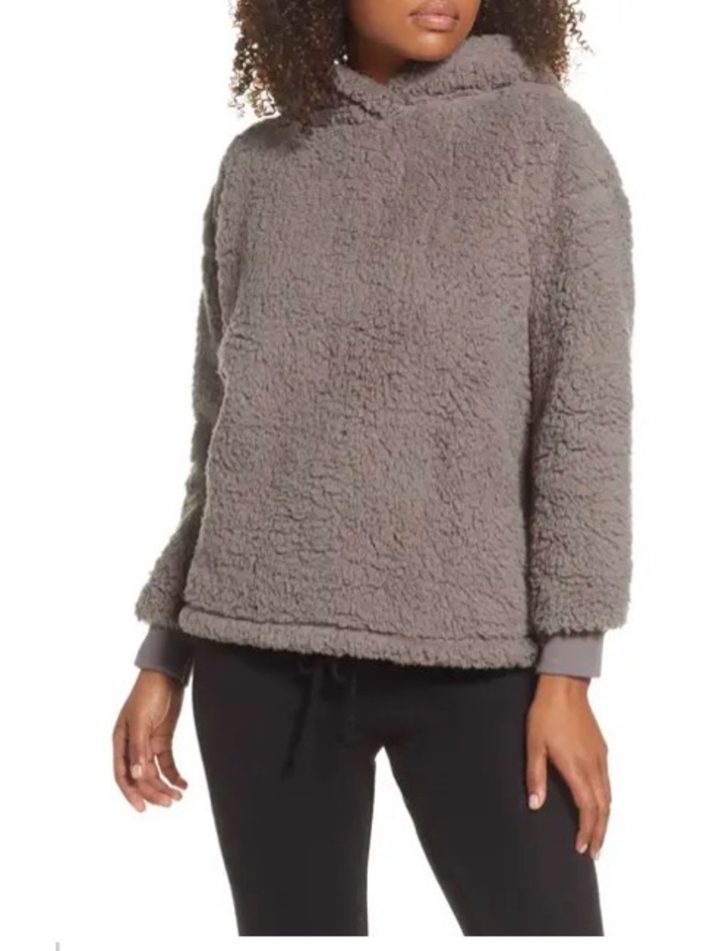 Nordstrom BP. On Cloud Cozy Teddy Sherpa Pull Over Hoodie Grey Kitten SZ